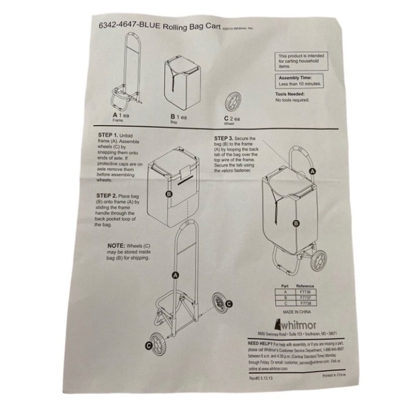 Whitmor lightweight BLUE Rolling Bag Cart - Picture 9 of 15